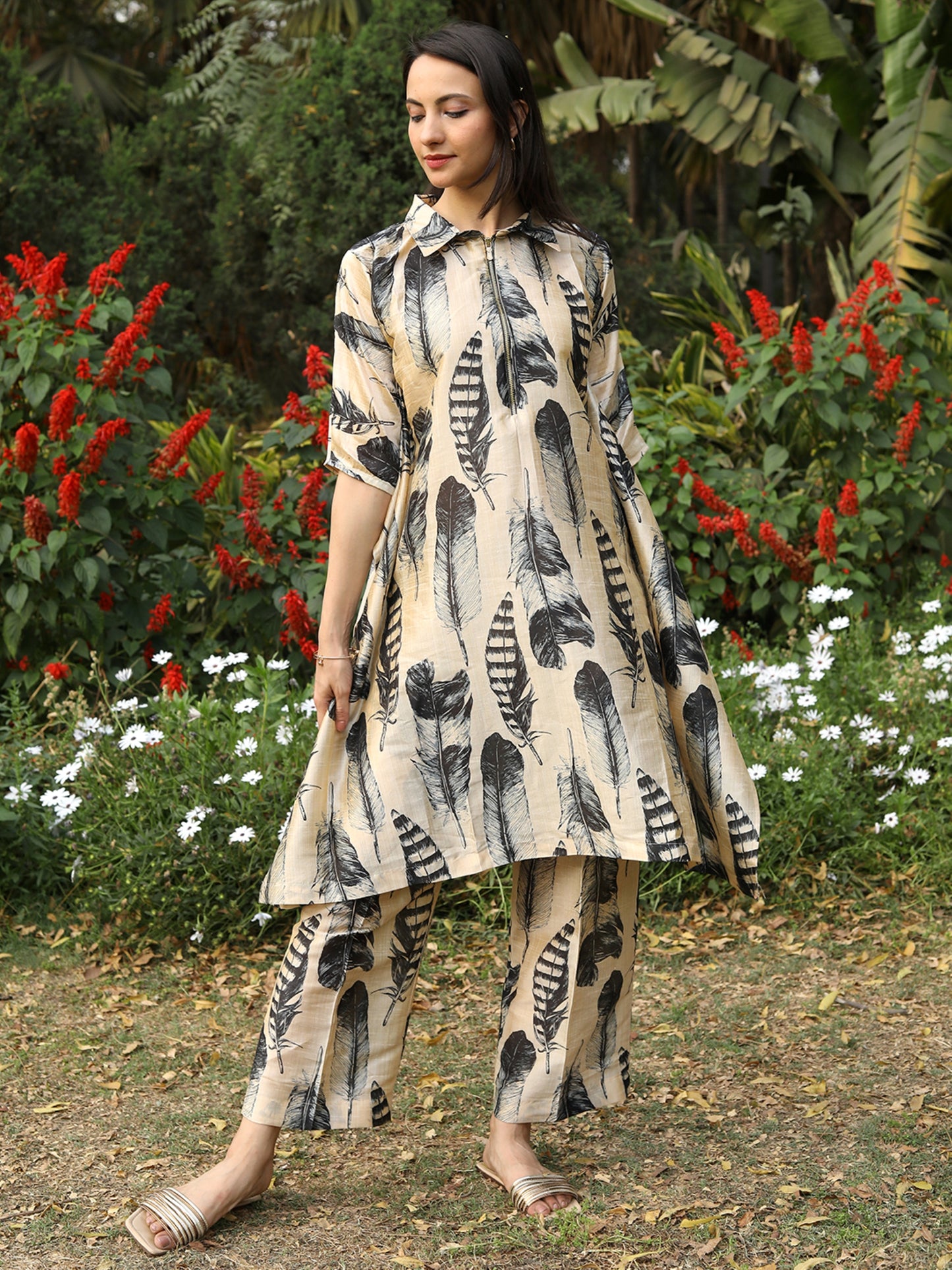 Feathered Grace Kaftan Set