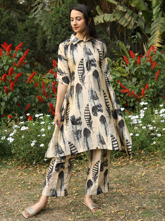 Feathered Grace Kaftan Set