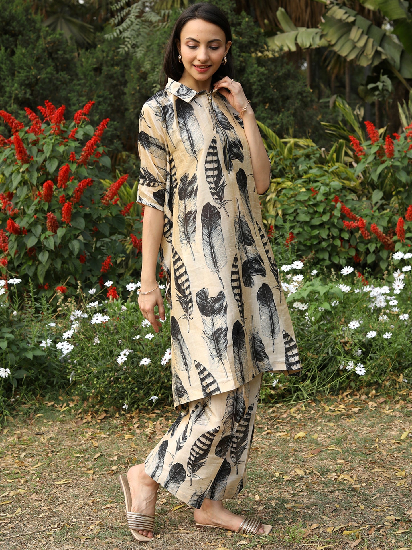 Feathered Grace Kaftan Set