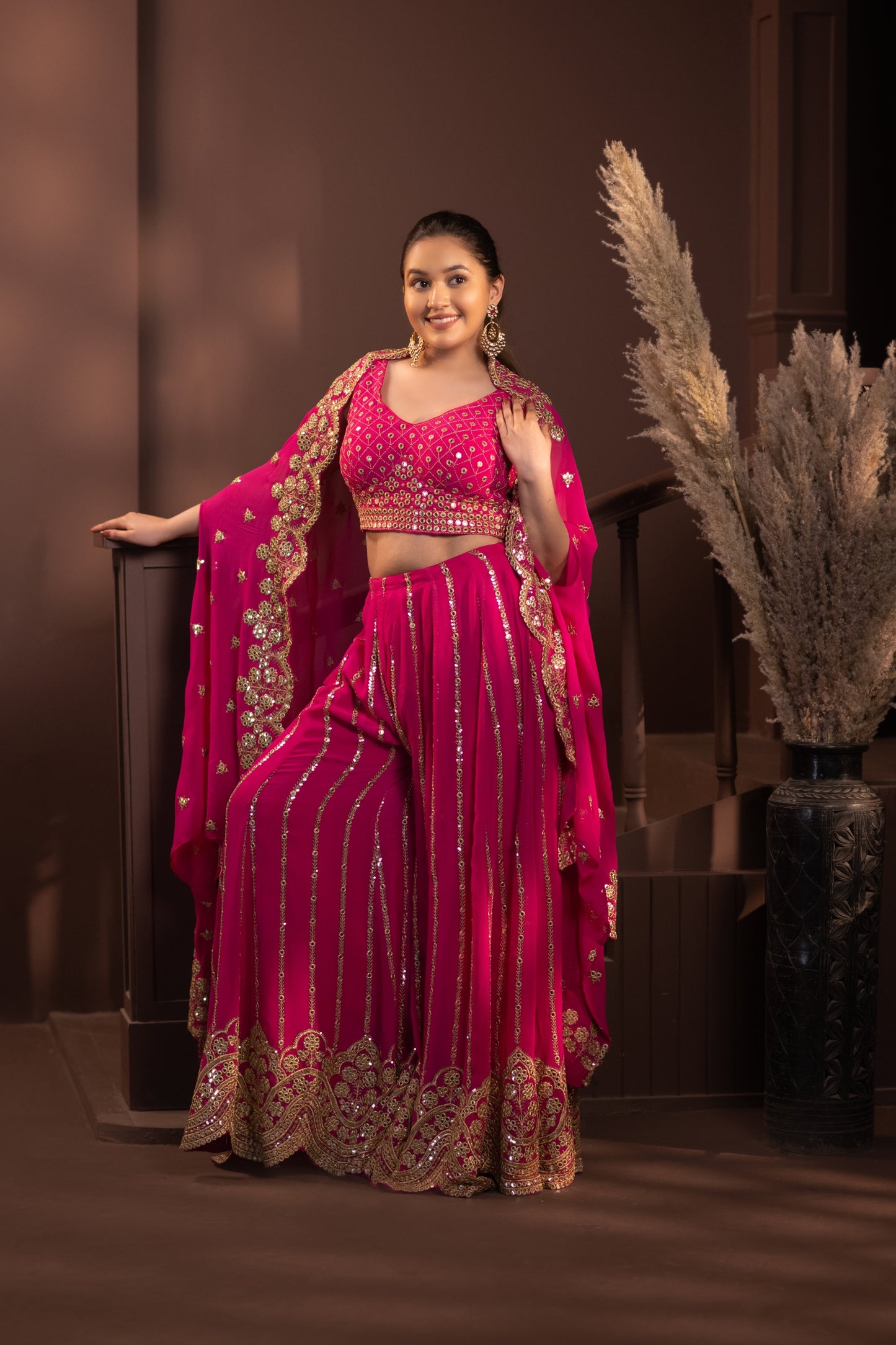 Pink Mirage Sharara with Cape Jacket