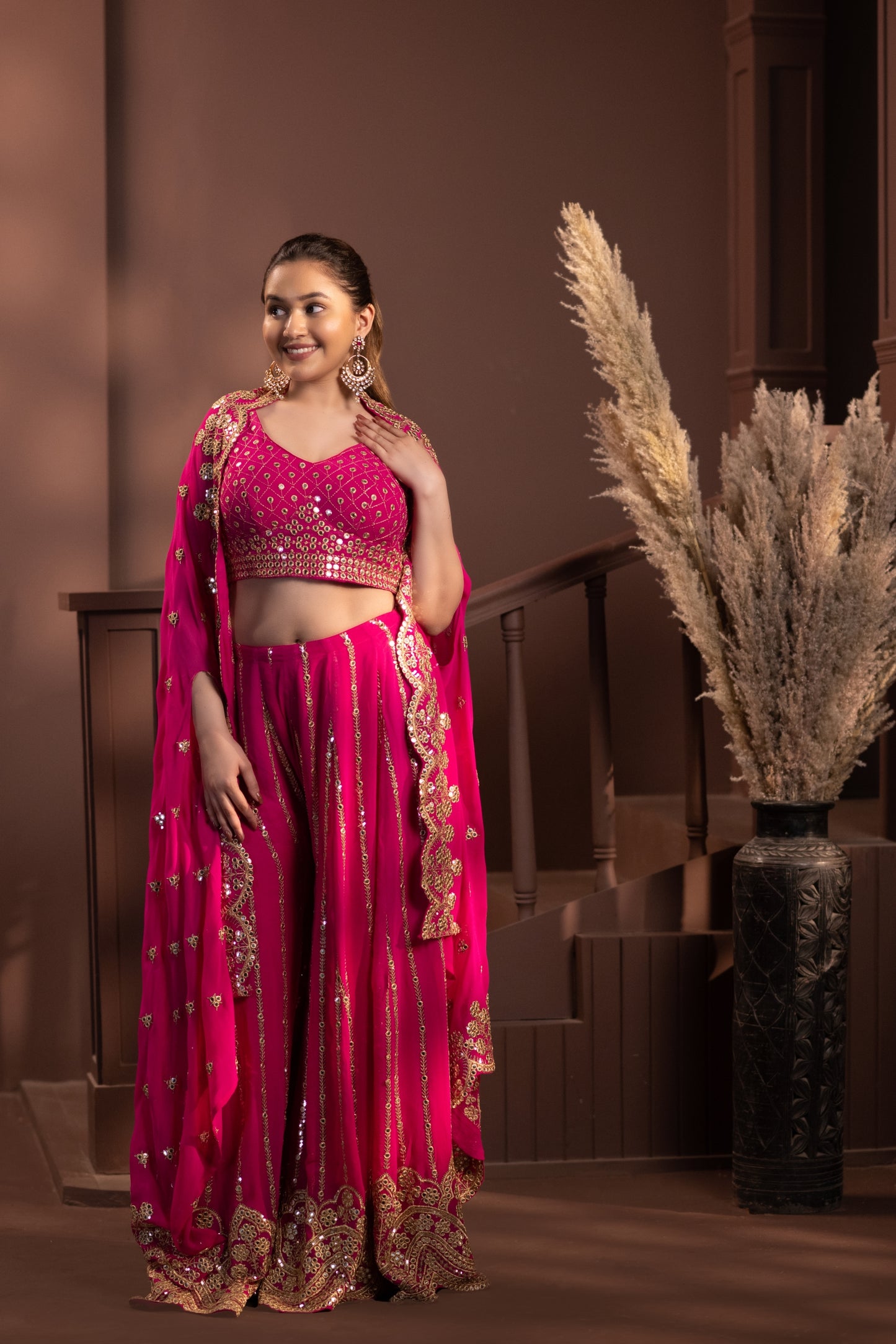 Pink Mirage Sharara with Cape Jacket