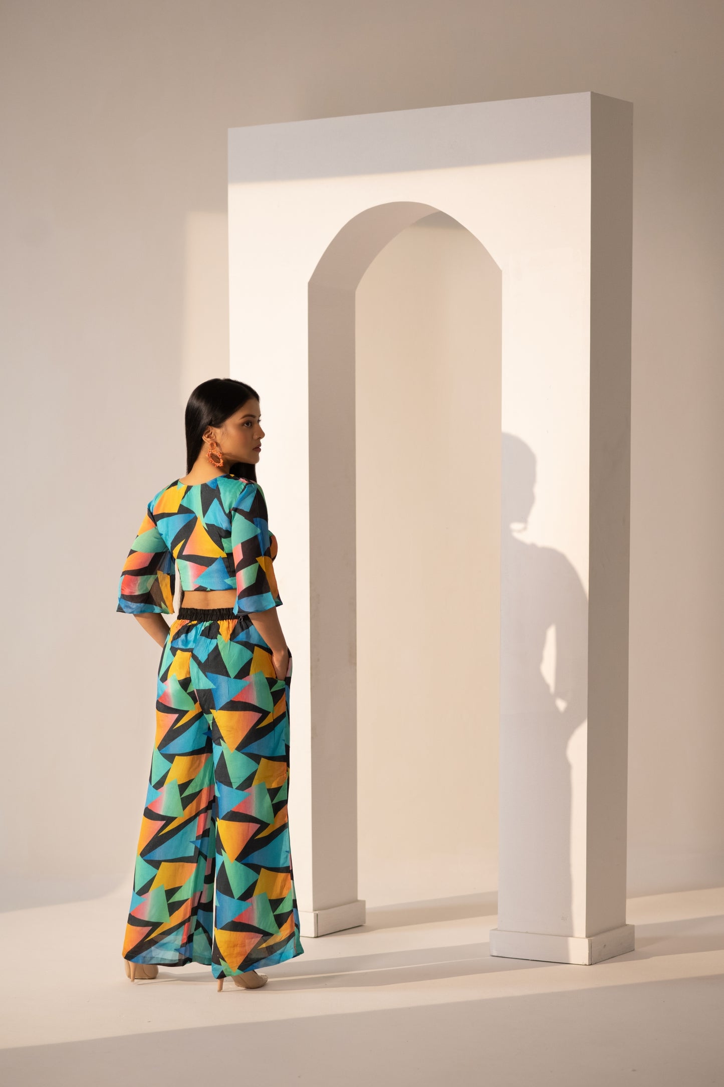 Get ready to turn heads in our stunning Color burst Co-ord Set, perfect for the fashion-forward woman who loves to make a statement. Featuring a vibrant mix of colors in a bold and playful design, this co-ord set is perfect for any occasion. This multi-colored co-ord set is perfect for women's fashion, and the bright colors and fun design make it a standout piece in any wardrobe.