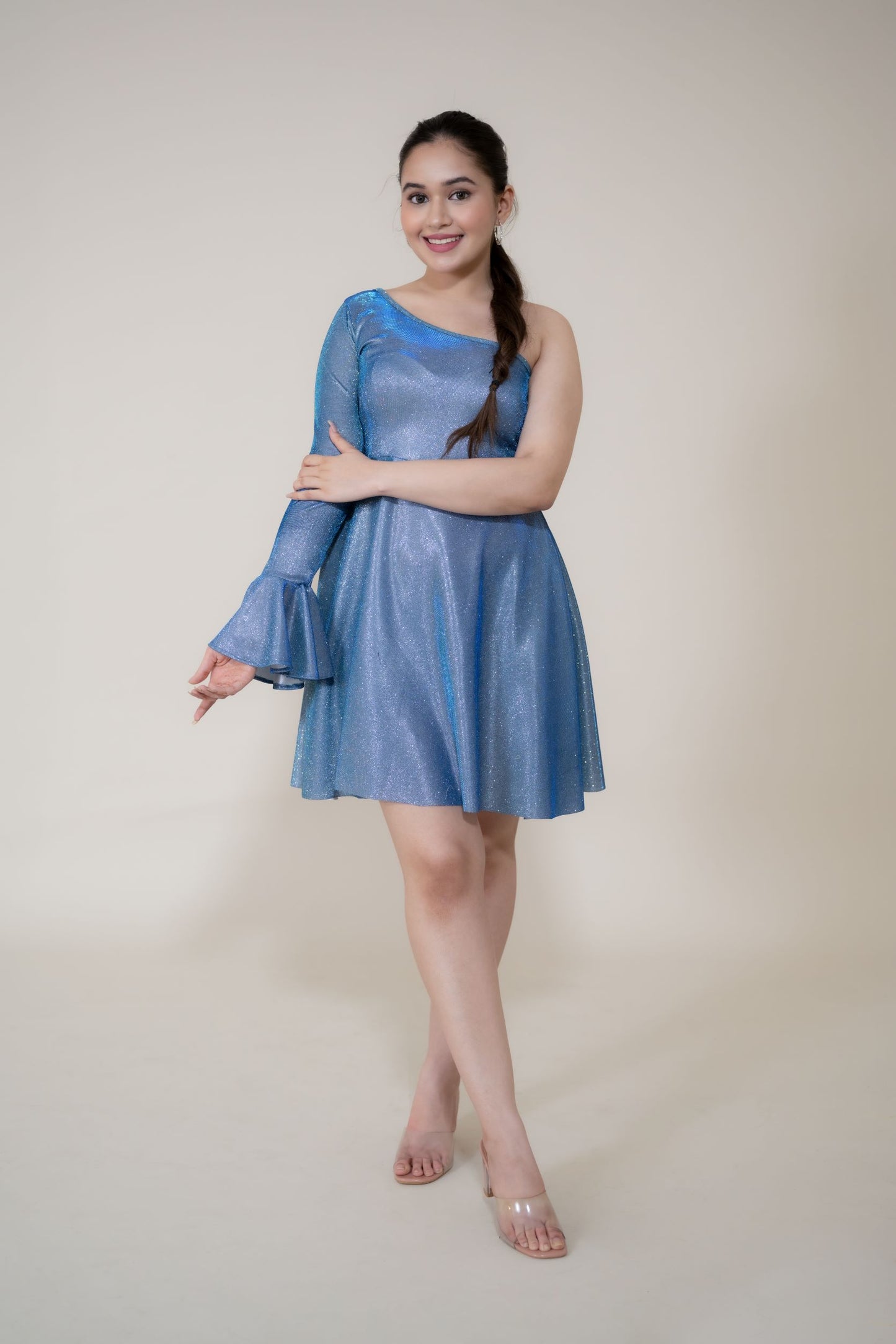 This Blue Sparkly dress is an off shoulder one piece short dress which shines bright like a diamond and stands out against the crowd. The Electric blue dress is a perfect short dress for party which is super comfortable and makes you look classy and foxy.