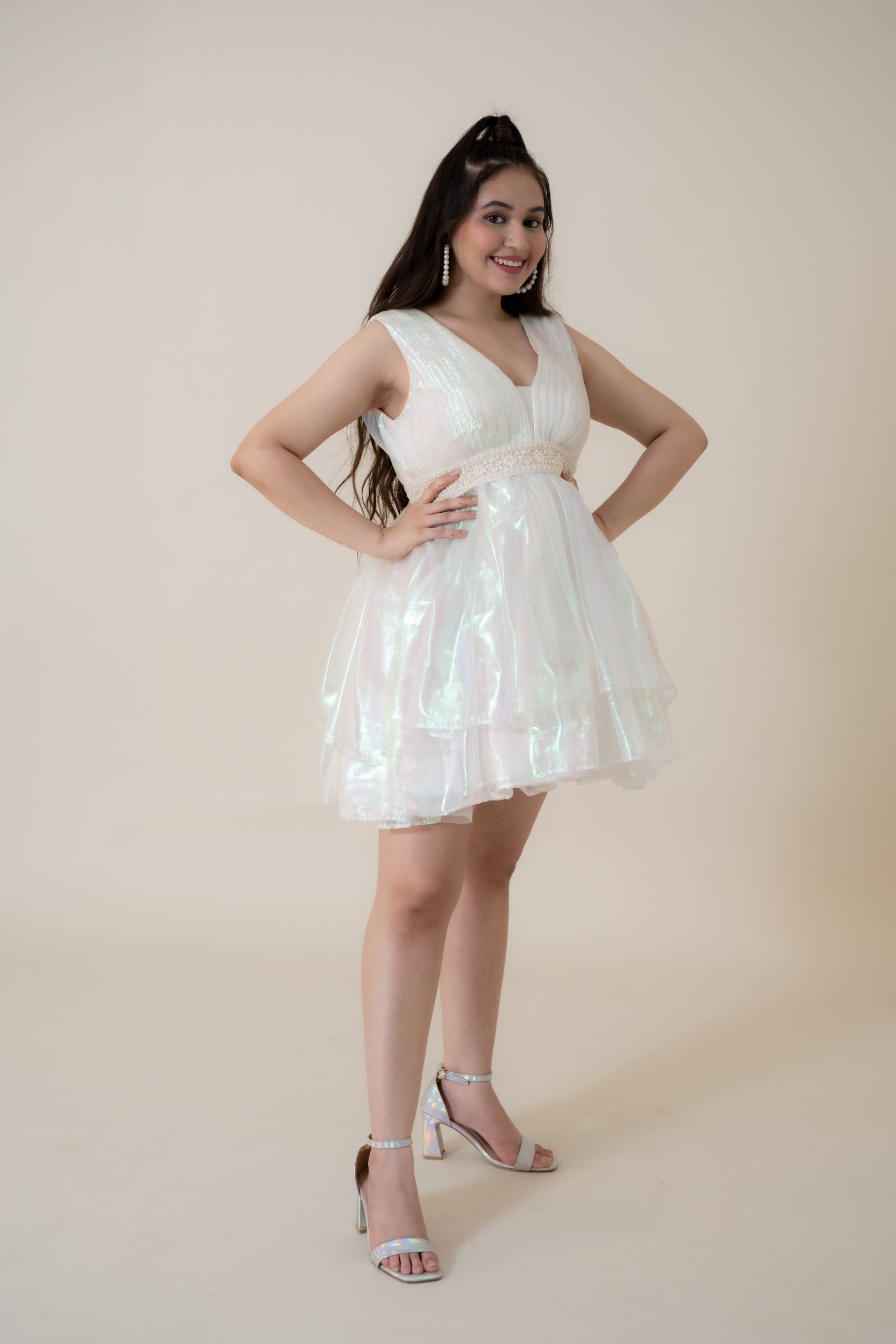 This dress is beautifully sewed with Iridescent Organza Fabric with a unique embellished belt. When worn, you sure would be the only diva in the room!