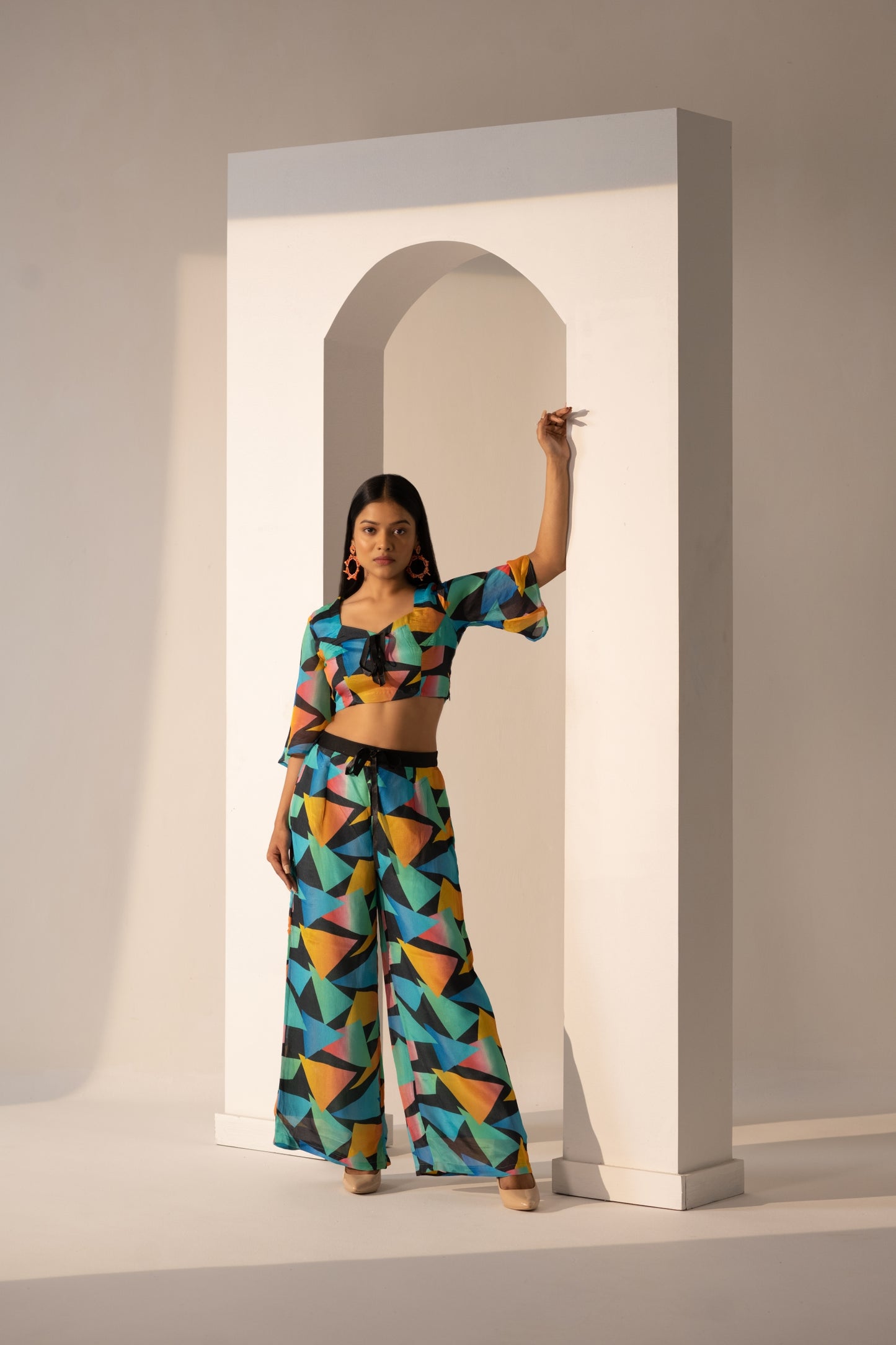 Get ready to turn heads in our stunning Color burst Co-ord Set, perfect for the fashion-forward woman who loves to make a statement. Featuring a vibrant mix of colors in a bold and playful design, this co-ord set is perfect for any occasion. This multi-colored co-ord set is perfect for women's fashion, and the bright colors and fun design make it a standout piece in any wardrobe.