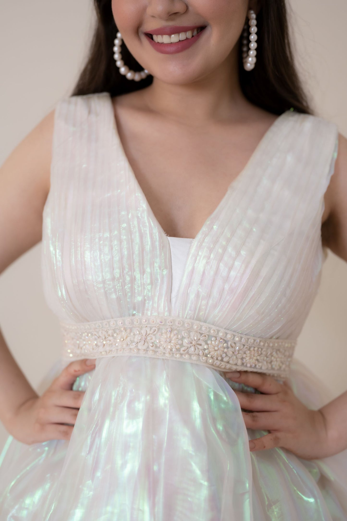 This dress is beautifully sewed with Iridescent Organza Fabric with a unique embellished belt. When worn, you sure would be the only diva in the room!